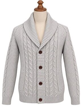 Divided Men's Shawl Collar Cable Knit Cardigan - Light Gray